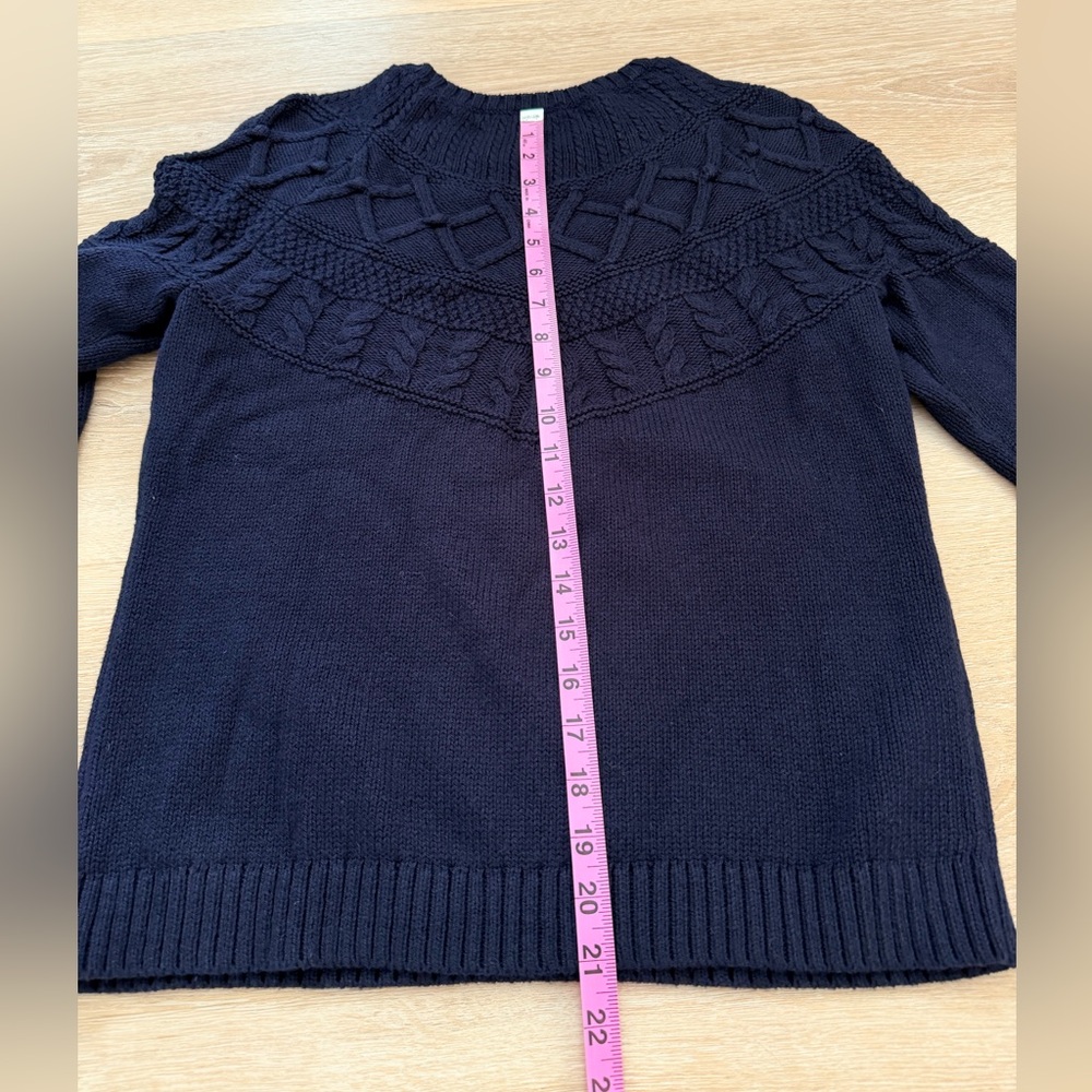 Talbots Petite Cable Knit Sweater Pullover Silk Cotton Blend Navy Blue PS - Picture 7 of 7